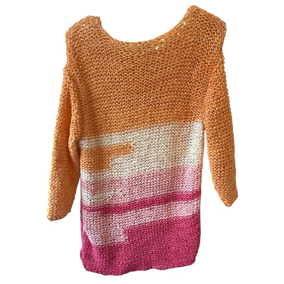 J.Jill Open Knit Striped Sweater Coastal Beach Layer Pink Orange Lightweight - Picture 3 of 8